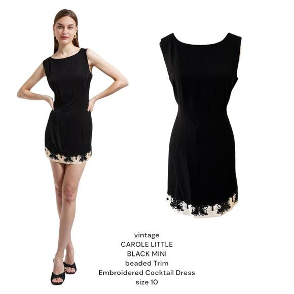vintage y2k carole Little‎ Black Mini Beaded trim Embroidered Dress size 10. - Picture 1 of 6